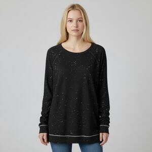 T Party 90s 1990s Vintage Black Sweatshirt Top Paint Splatter Size Medium